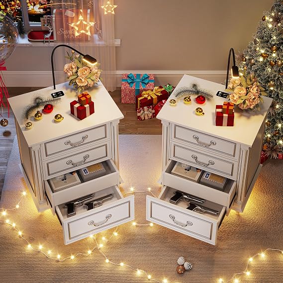Dystler Nightstand Set of 2 with Gun Drawer and Charging Station