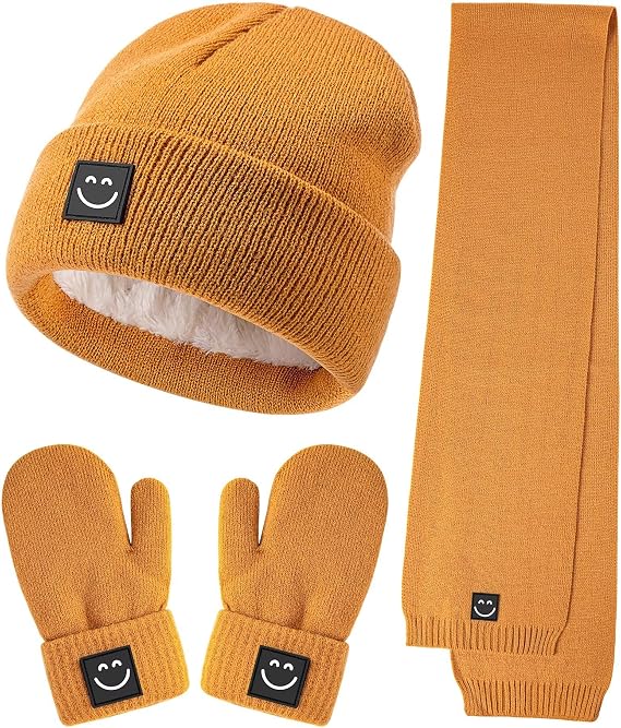 Baby Beanie Mittens Scarf Set,Toddler Kids Winter Hat and Thermal Gloves Neck Warmer Set for Girls Boys