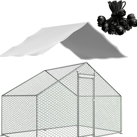 Outdoor Metal Chicken Coop Cover with 22 pcs Ball Bungee Cords, for Large Walk-in Chicken Run Pen, Waterproof, Fence Chicken Cages Cover, 11'Lx6.33'W (Only Cover, Frame Not Included) 1 Pack