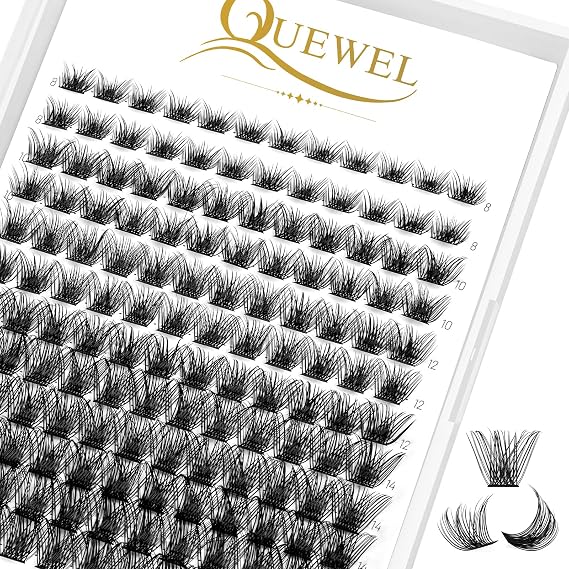 QUEWEL Lash Clusters 72 Pcs Cluster Lashes Wide Stem Eyelash Clusters C/D Curl 8-16mm DIY Eyelash Extensions Mega Style for Self Easy To Use at Home (Mega-C-MIX-144 Pcs)