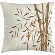 Lunarable Exotic Print Throw Pillow Cushion Cover, Tree Design in Neutral Soft Colors Asian Culture Inspired Art Eastern, Decorative Square Accent Pillow Case, 16" X 16", Beige and Brown