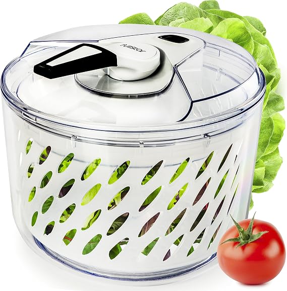 Large Salad Spinner Lettuce Dryer - Easy Spin Salad Spinner Large Vegetable Washer - Manual Salad spinner - Vegetable Dryer - Veggie Spinner Dry Salad Spinner By Fullstar