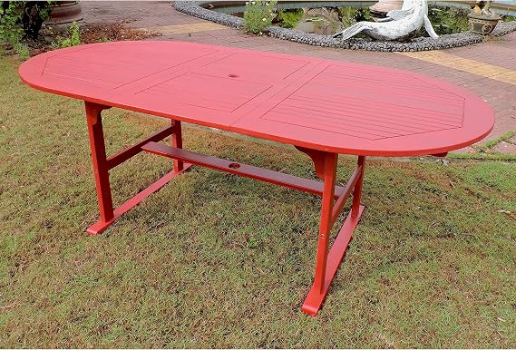 Royal Fiji 59-inch / 79-inch Acacia Oval Extendable Dining Table w/Fold Out Leaf - Barn Red