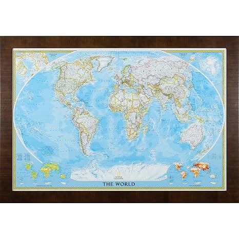 Craig Frames Wayfarer, Classic World Push Pin Travel Map, Dark Brown Veneer Frame and Pins, 24 by 36-Inch