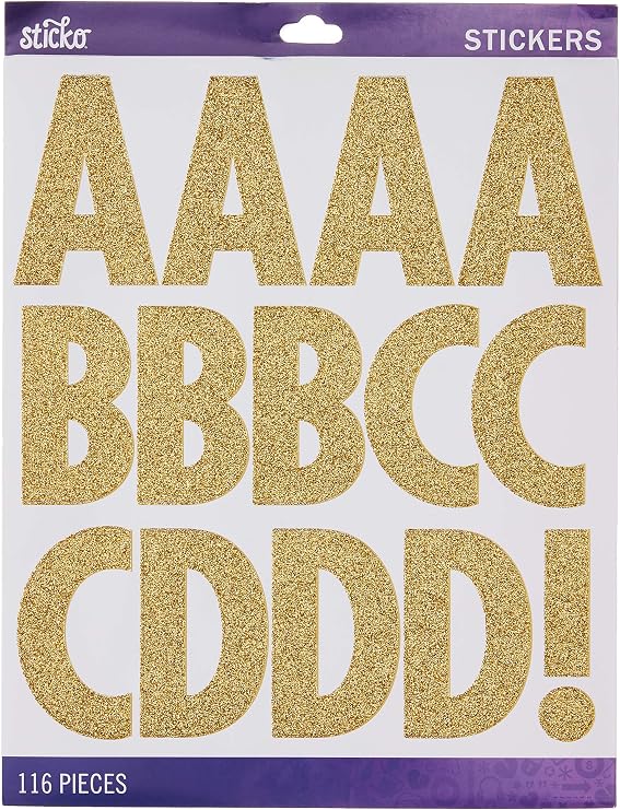 Sticko Alphabet Stickers, Regular X-Large, Gold Glitter Futura