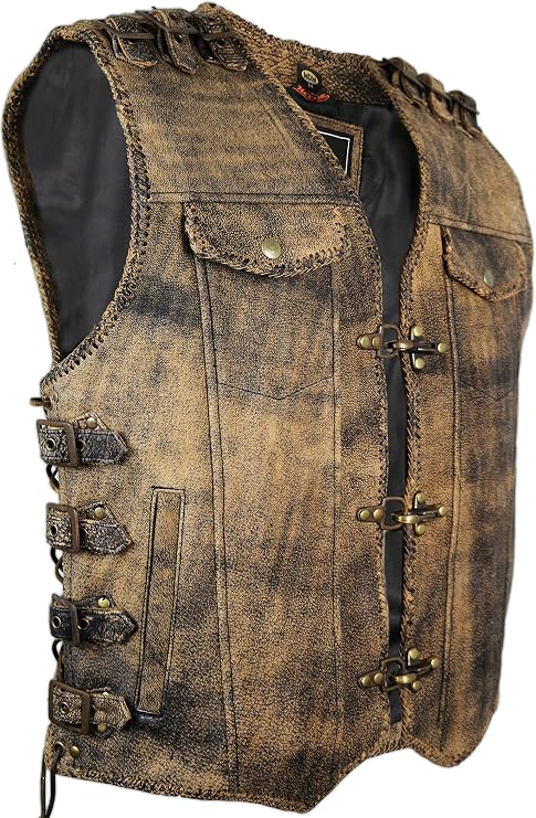 Vintage Motorcycle Leather Vest for Men